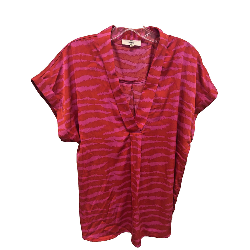 Entro Shirt Womens Medium Pink Red Blouse Lightweight Boho Cottage